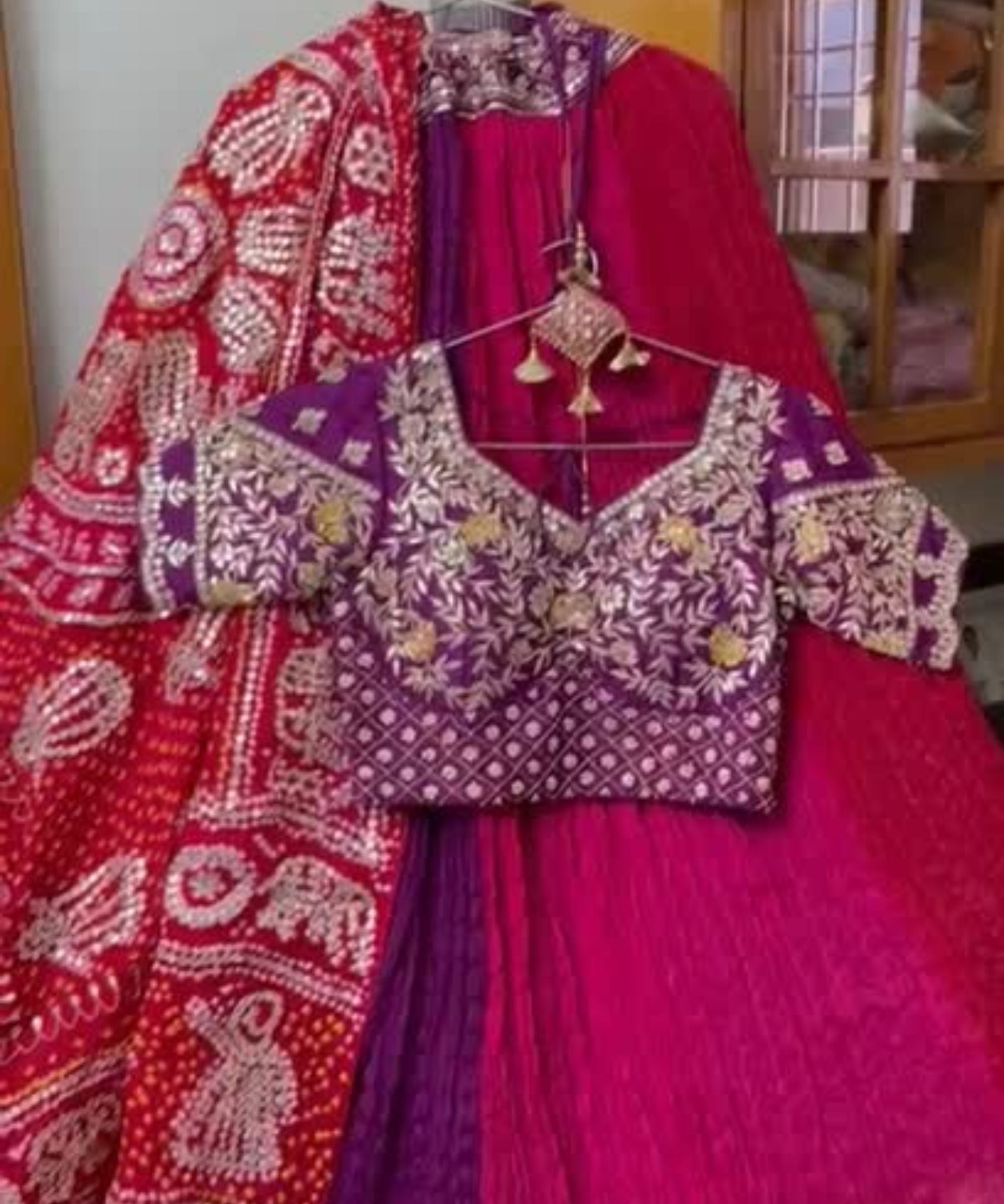 Coral Crinkle Lehenga Set