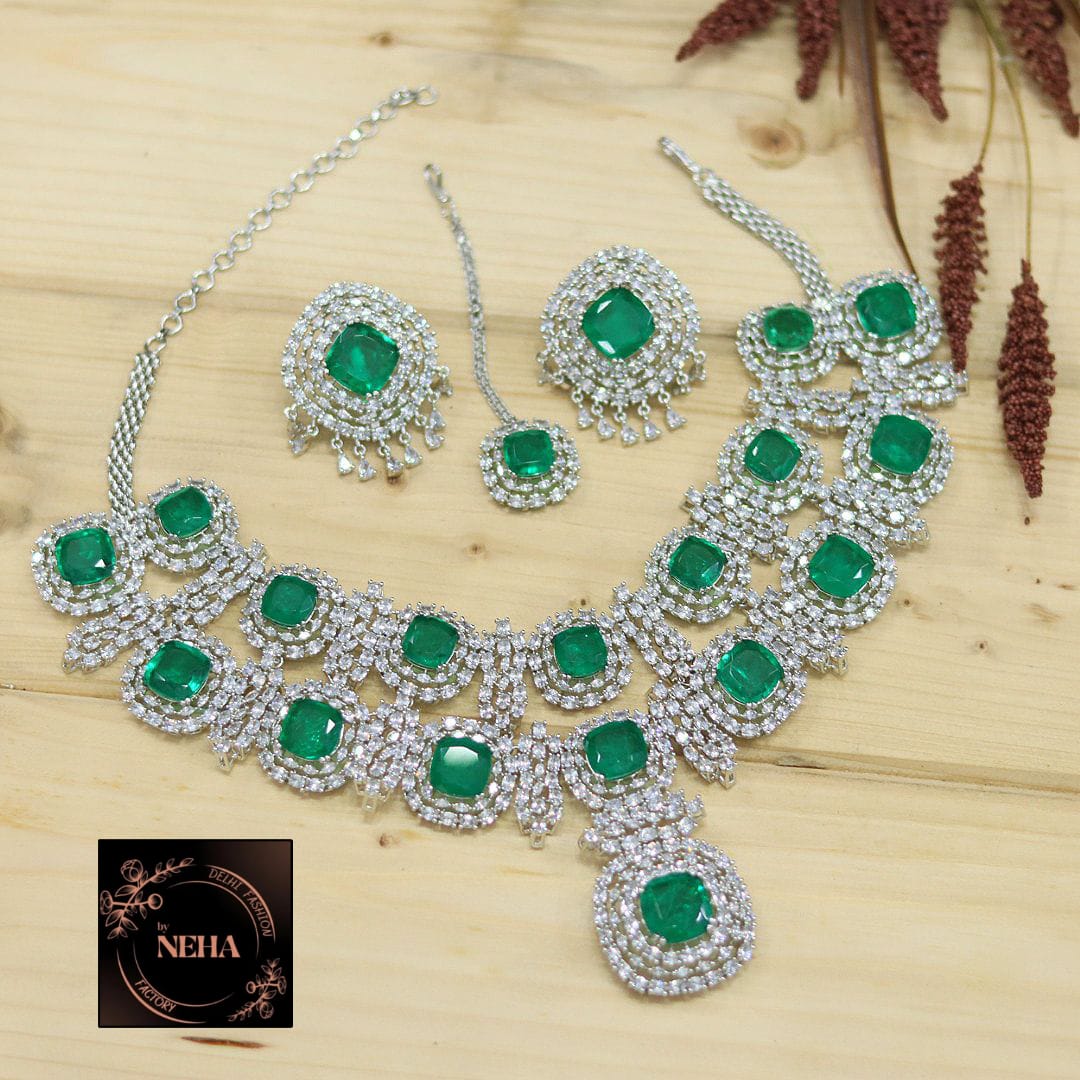 Alia Bhatt inspired diamond necklace set with earrings and tikka