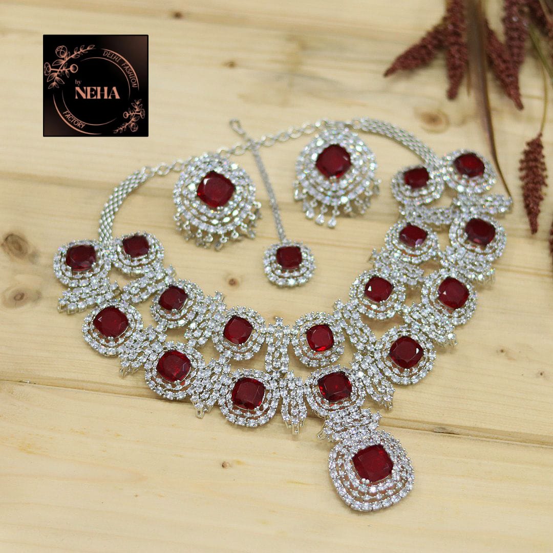 Alia Bhatt inspired diamond necklace set with earrings and tikka