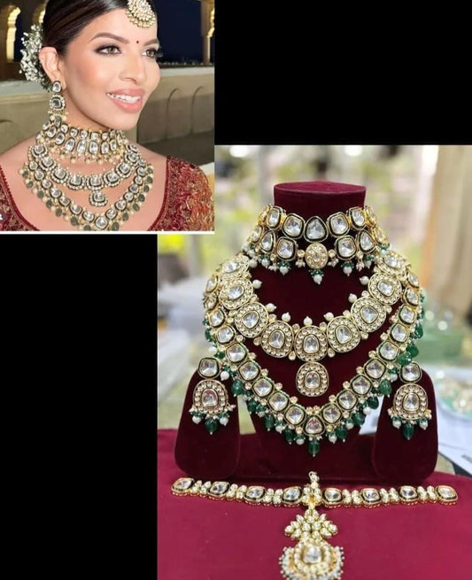 Kundan bridal necklace set with mathapatti