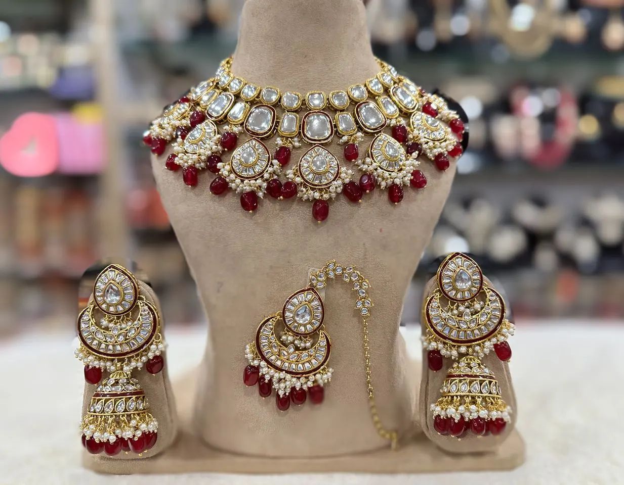 kundan necklace with earrings and tikka/ semi bridal necklace set