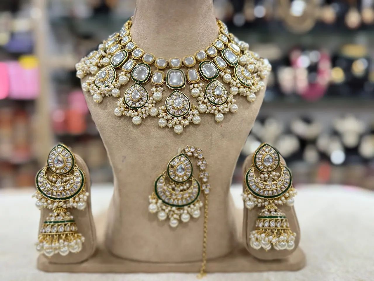 kundan necklace with earrings and tikka/ semi bridal necklace set