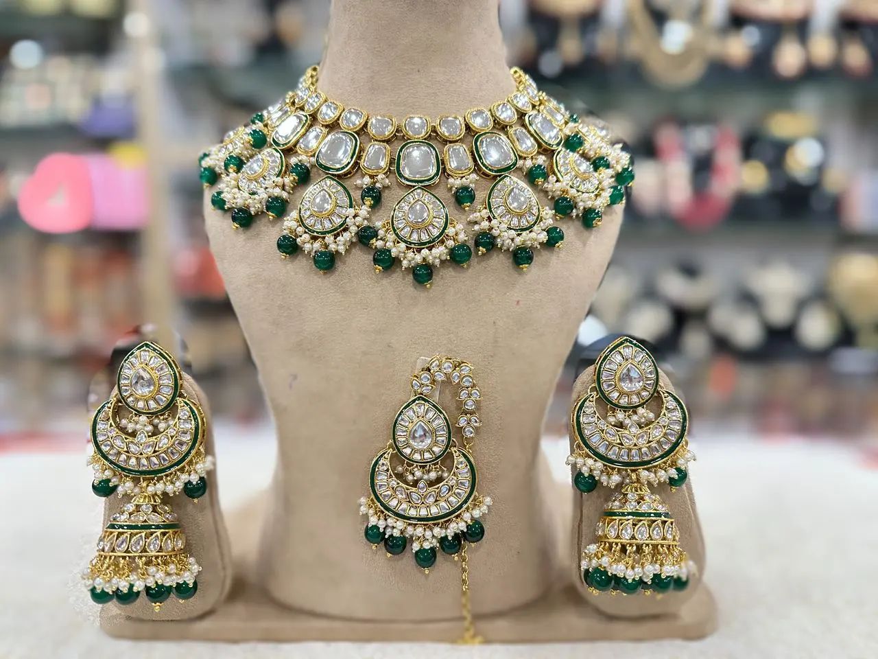 kundan necklace with earrings and tikka/ semi bridal necklace set