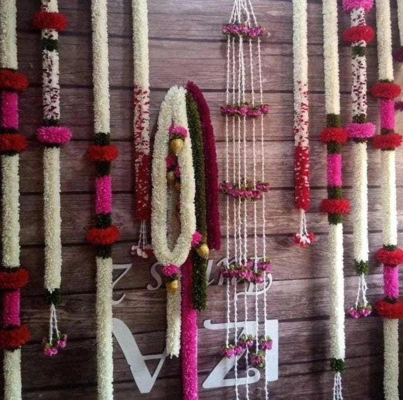 8*8 Feet fabric Garlands Complete Backdrop Set for Housewarming Decor / Ganpati Decor / Wedding Decor / Haldi Decor