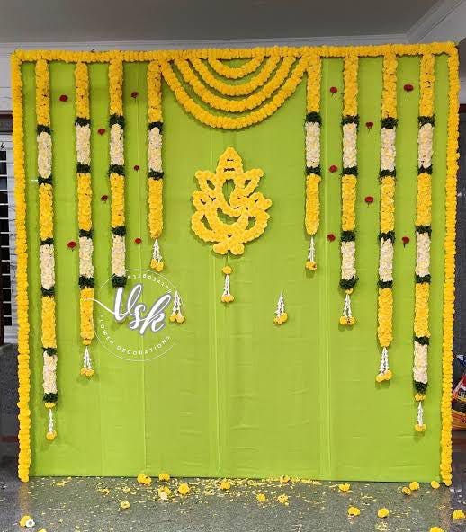 Complete ganpati backdrop set/ marigold garlands backdrop set for ganpati decor