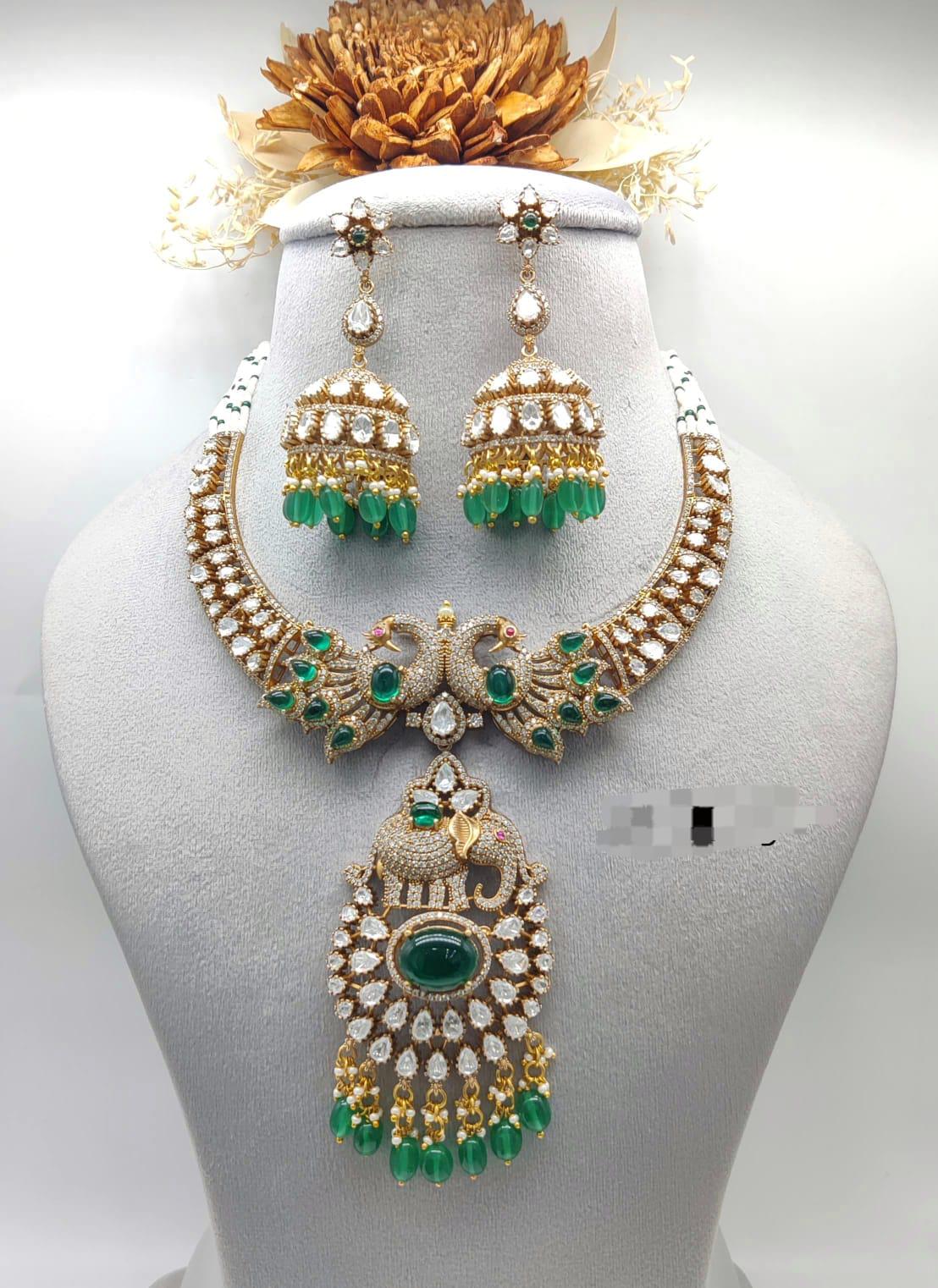 Mossanite Victorian statement necklace set with earrings/ statement elephant set