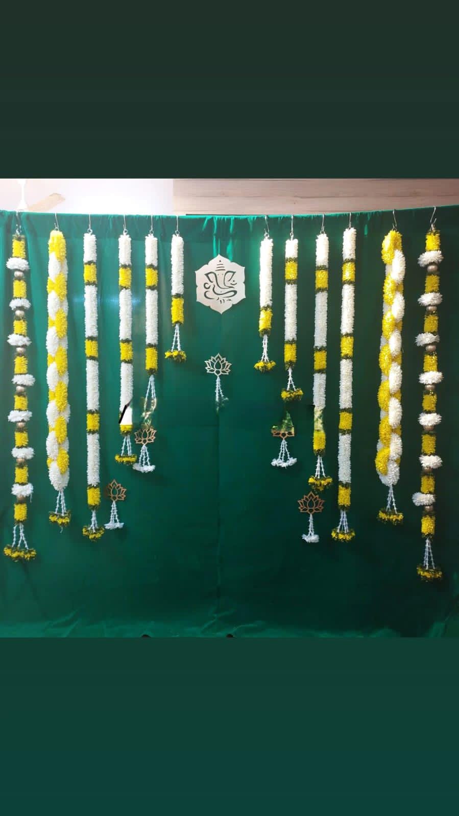 8*8 complete fabric garlands backdrop set for ganpati decor / ganpati backdrop set/ mandir decor