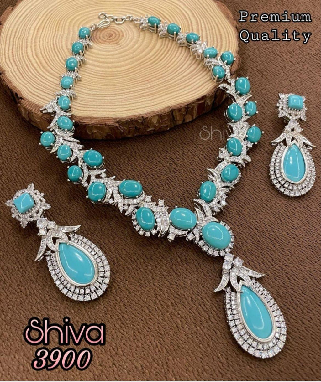 Bestselling Quality Designer Turquoise Statement Necklace Piece with Earrings Bollywood Indian Jewelry/ good quality