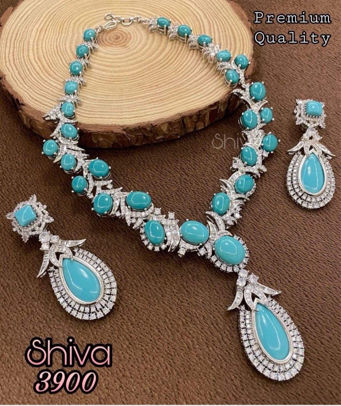Bestselling Quality Designer Turquoise Statement Necklace Piece with Earrings Bollywood Indian Jewelry/ good quality
