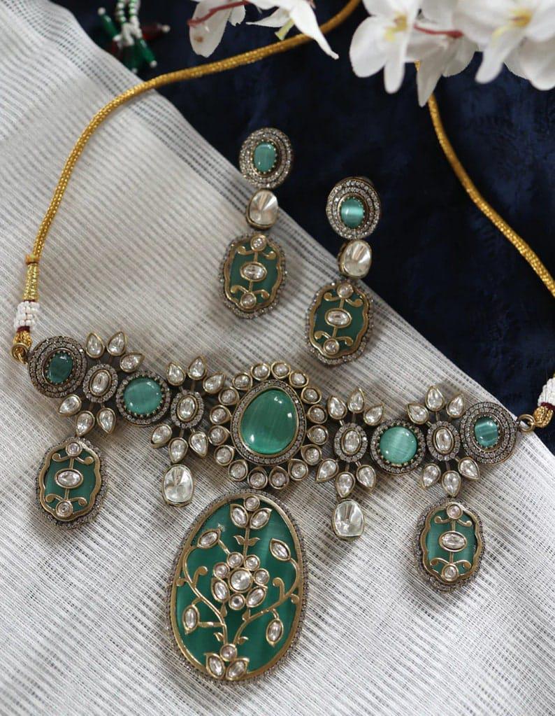 Light blue Victorian Choker Indian Jewelry Sabyasachi Jewelry Emerald Indian Choker set