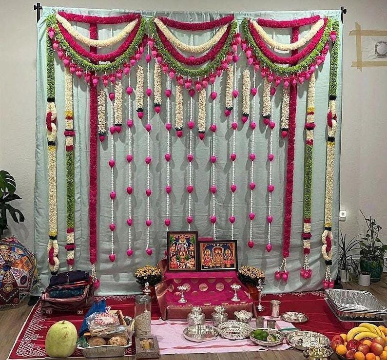 complete 8*8 backdrop set / fabric garlands backdrop set for housewarming decor/ lotus buds garlands