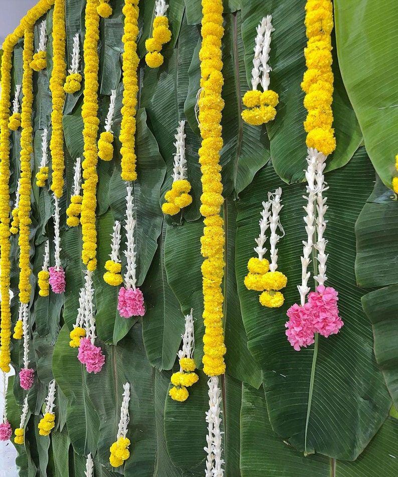 Lotus fabric banana leaf backdrop set for Housewarming /green  backdrop set / ganapti Pooja decoration set/Diwali Decor / Green Backdrop Set