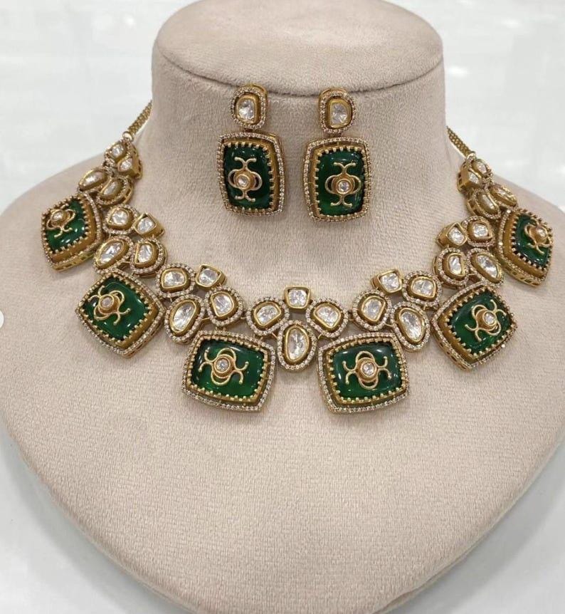 Sabyasachi Inspired Victorian Multicolor Navratan Kundan Polki Bollywood Jewelry Set Ambani Jewelry