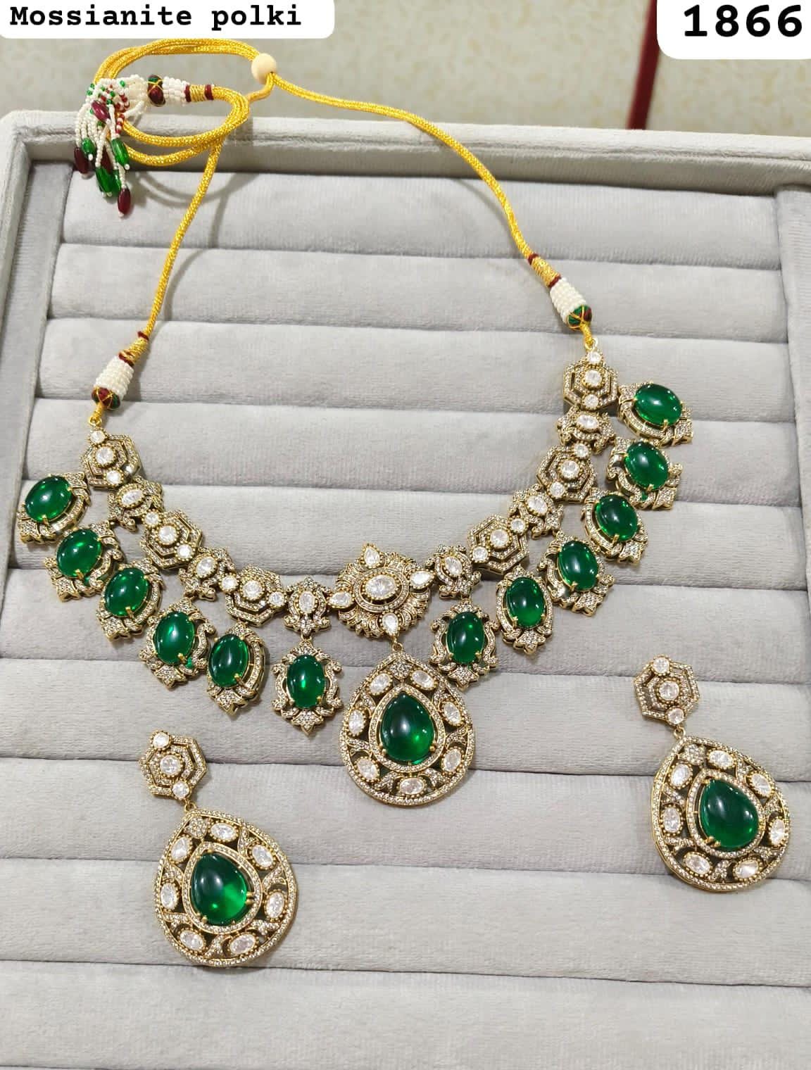 Mossanite polki doublets necklace set with earrings/ mossanite polki necklace set