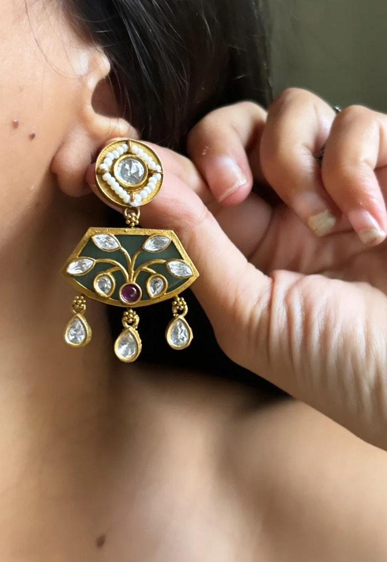 indian Amrapali Jewelry Inspired Peacock Two Layered Uncut Polki Kundan pakistani Pendant Necklace With Earrings Indian Punjabi Jewelry