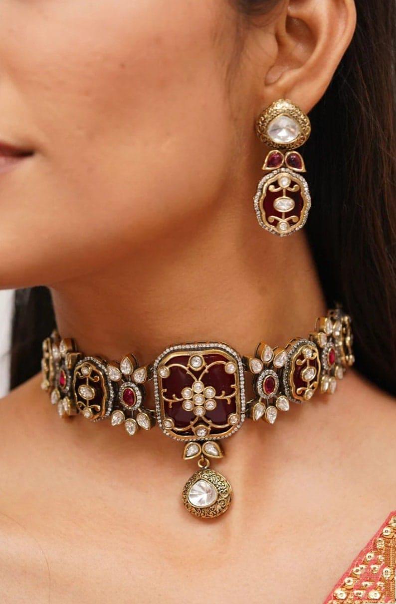 Victorian Pink Kundan Choker/Indian Necklace/Indian Choker/Indian Wedding Necklace Set/Pakistani Jewelry/Sabyasachi Choke set