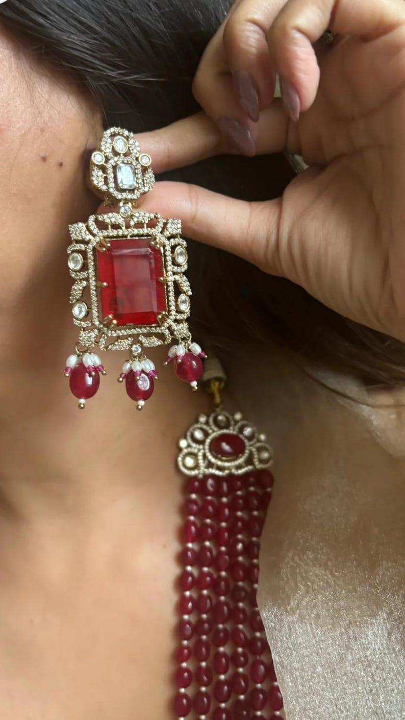 Sabyasachi Inspired Fine Quality Layered Long Faux Polki  Necklace Set/Pakistani Necklace/Wedding Jewelry set