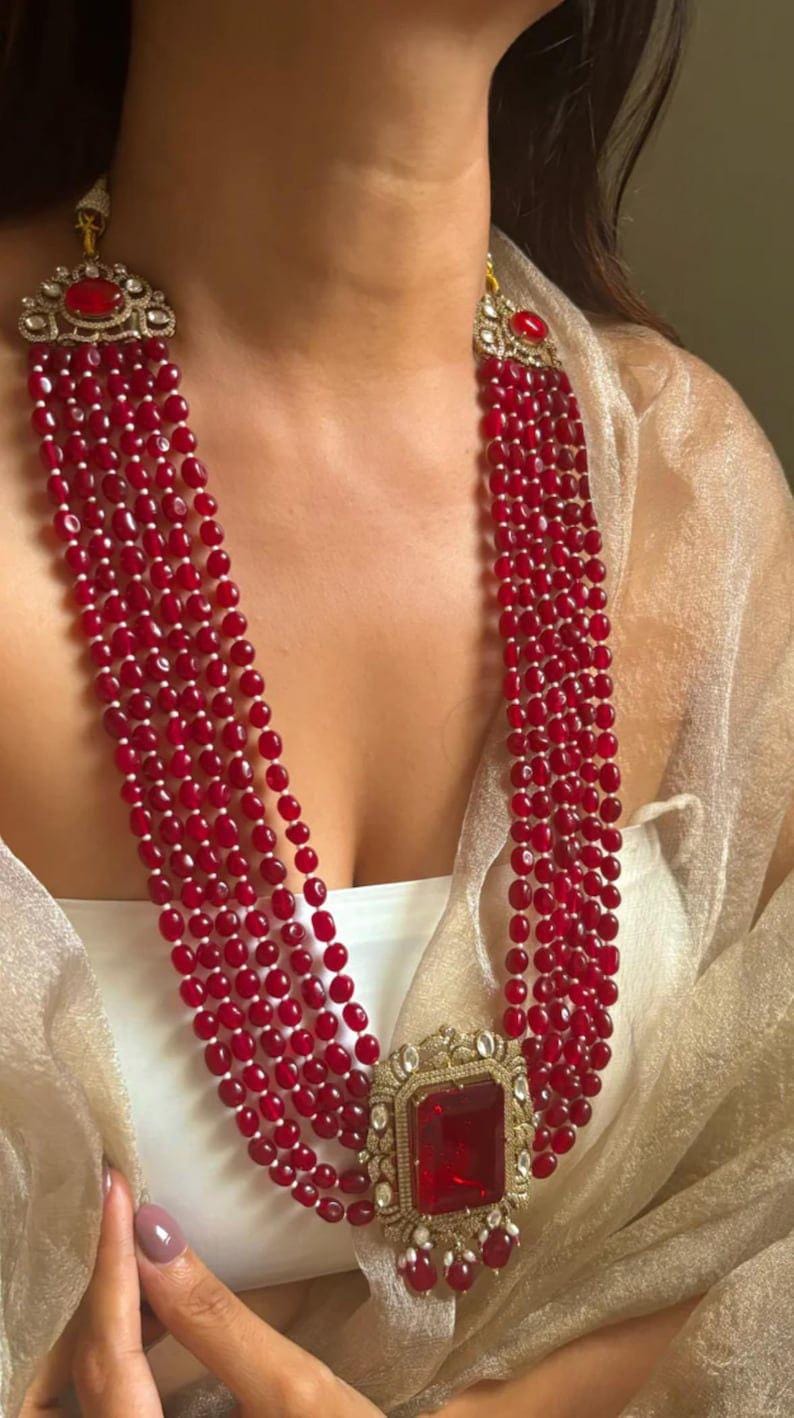 Sabyasachi Inspired Fine Quality Layered Long Faux Polki  Necklace Set/Pakistani Necklace/Wedding Jewelry set