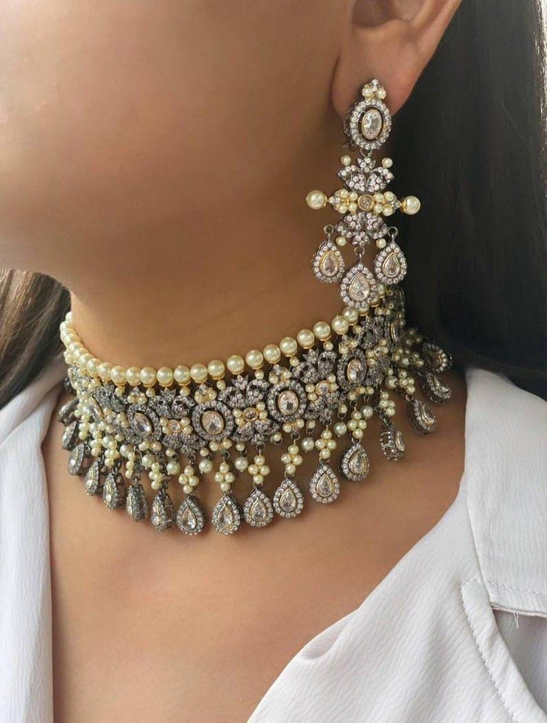 Victorian choker/sabyasachi jewelry/sabyasachi choker/kundan choker set/bollywood jewelry/ad necklace set