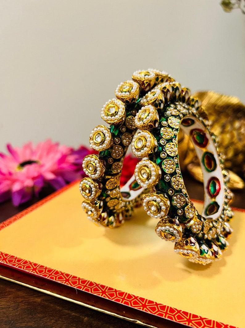 Red or Green Kundan Rajasthani Bangles Bridal Indian Wedding
