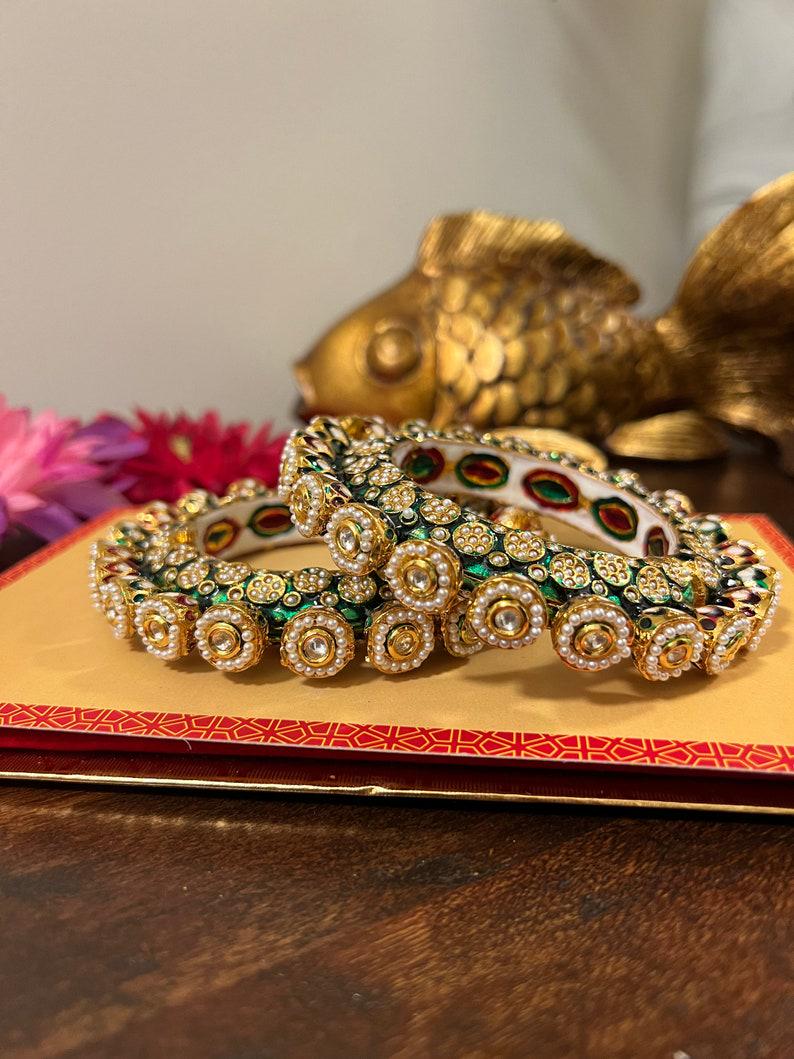 Red or Green Kundan Rajasthani Bangles Bridal Indian Wedding