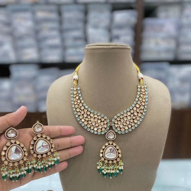 Moissanite Polki Indian Collar Neckalce in Many Colors/Bolloywood Jewelry/Indian Polki Jewelry