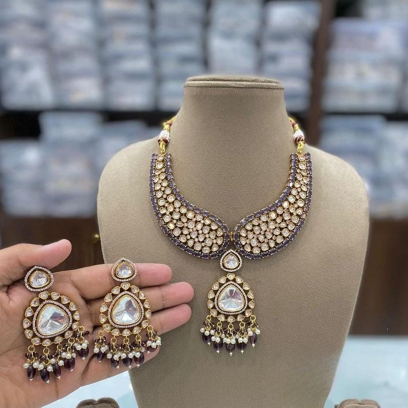 Moissanite Polki Indian Collar Neckalce in Many Colors/Bolloywood Jewelry/Indian Polki Jewelry