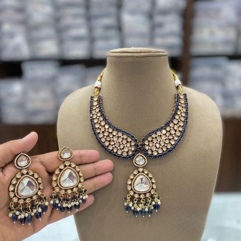 Moissanite Polki Indian Collar Neckalce in Many Colors/Bolloywood Jewelry/Indian Polki Jewelry
