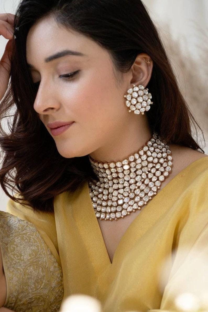 Diamond Replica Original Polki Nazakat Grand Polki Necklace with Earrings