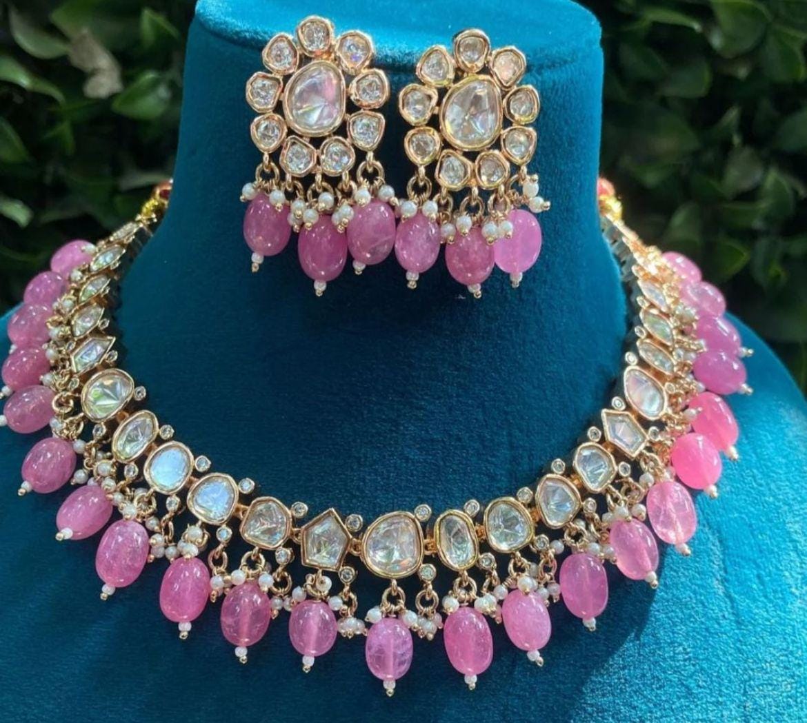 uncut kundan polki elegant necklace set with earrings/ polki necklace set / indian jewelry