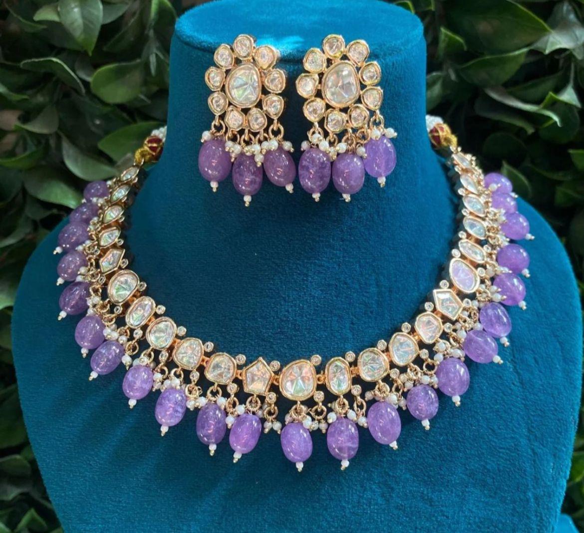 uncut kundan polki elegant necklace set with earrings/ polki necklace set / indian jewelry