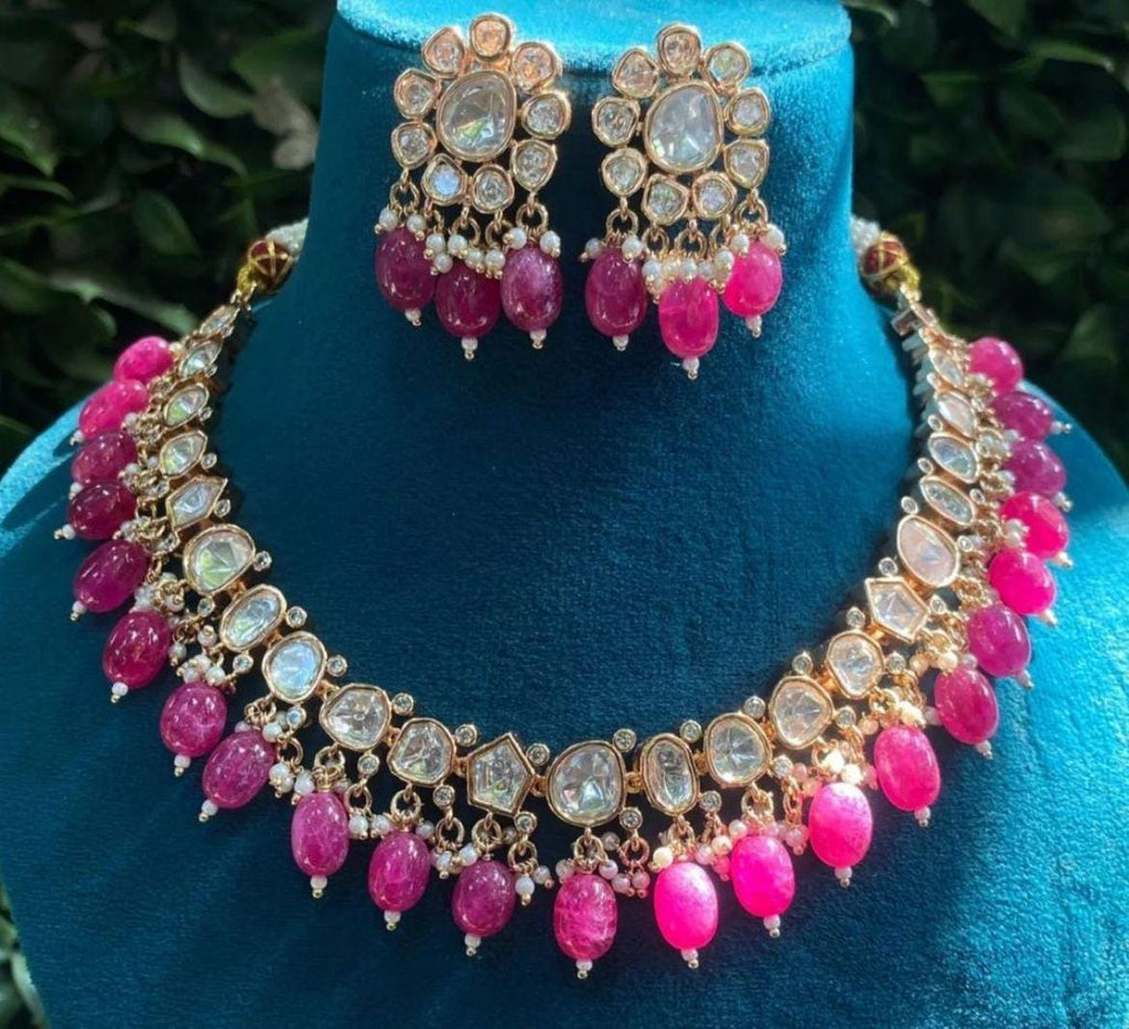 uncut kundan polki elegant necklace set with earrings/ polki necklace set / indian jewelry