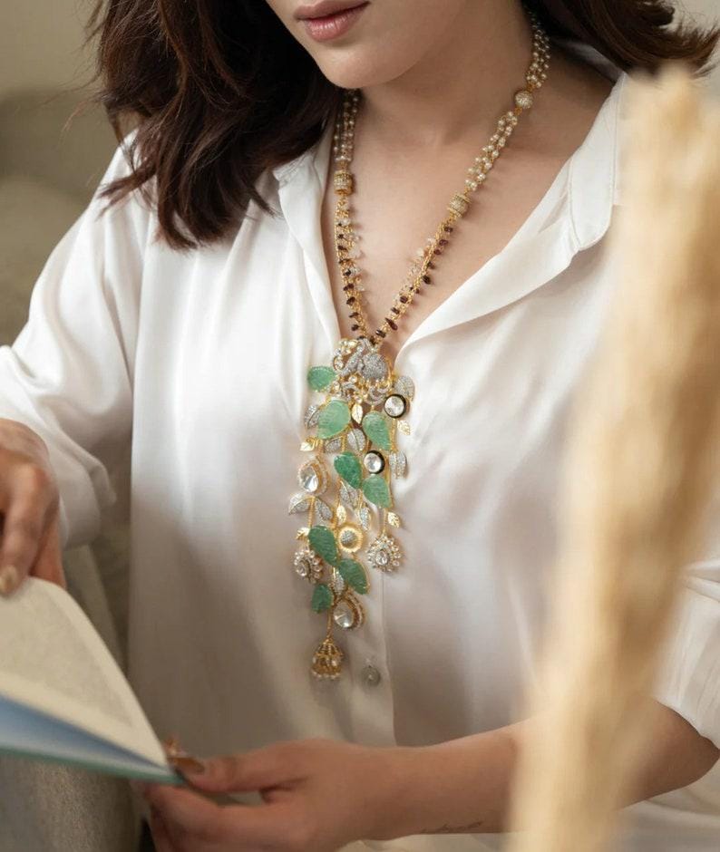 Premium Gold Platedset Mint Green Faux Polki Necklace Set Indian set Designer Statement Jewelry Punjabi Jewelry pakistani jewellery