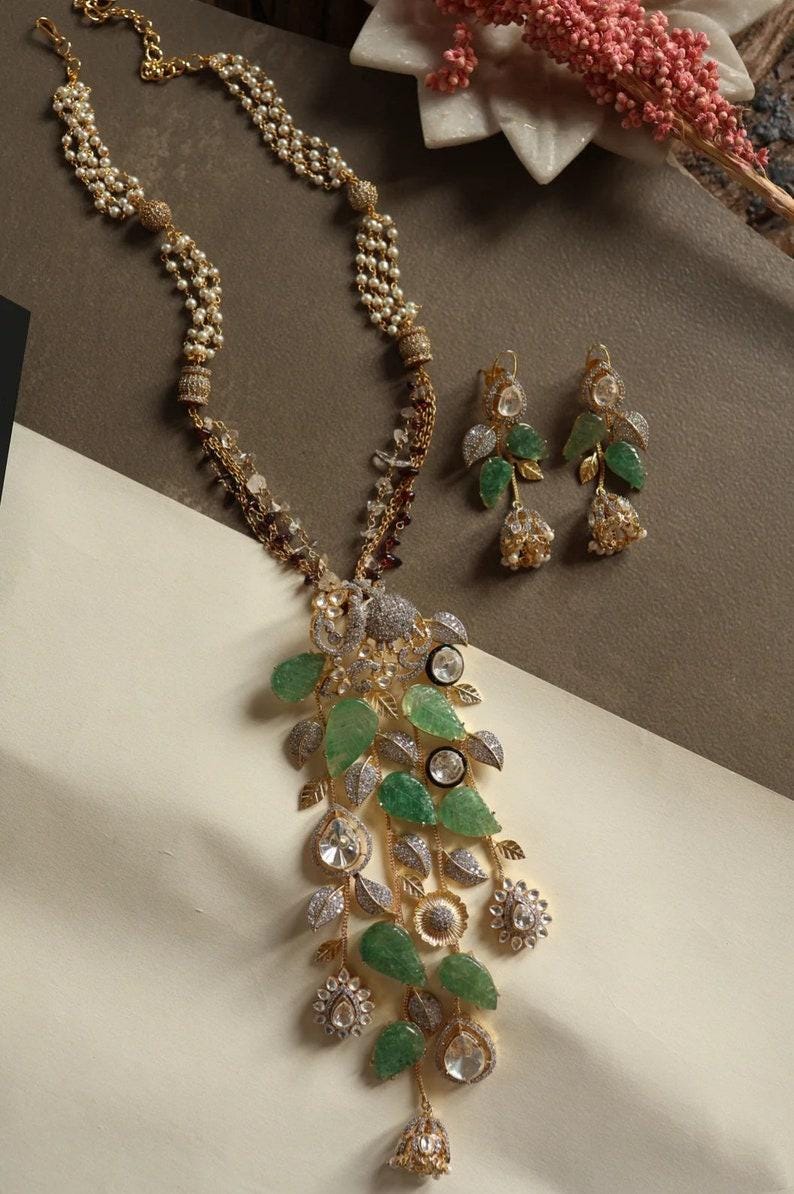 Premium Gold Platedset Mint Green Faux Polki Necklace Set Indian set Designer Statement Jewelry Punjabi Jewelry pakistani jewellery