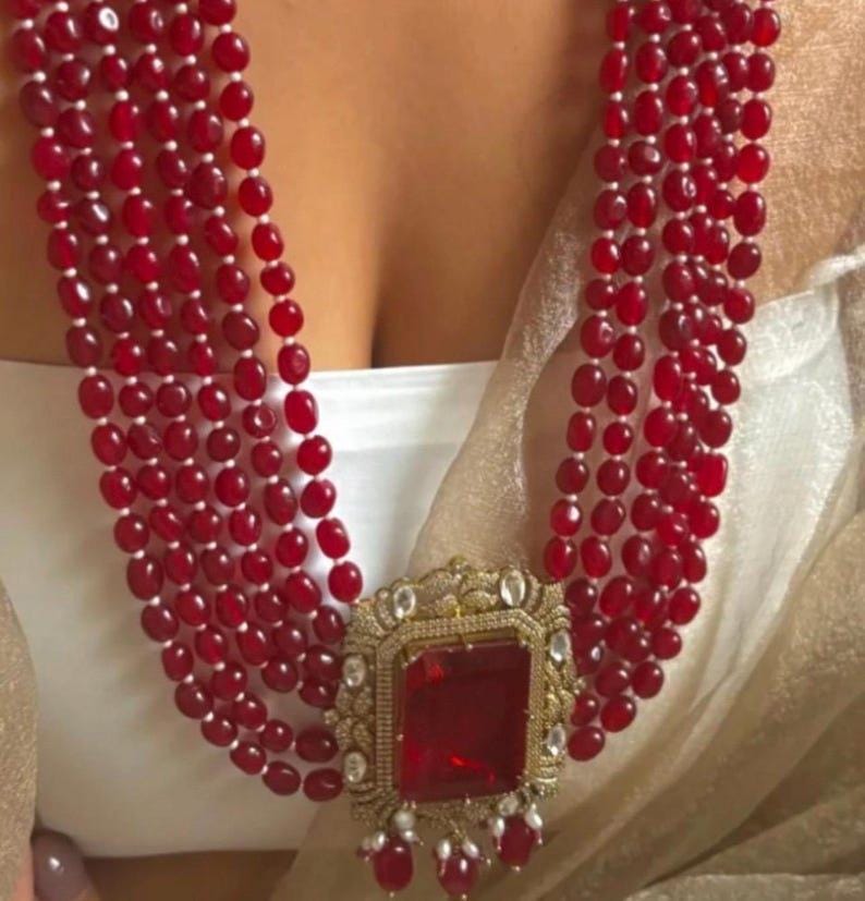 Sabyasachi Inspired Fine Quality Layered Long Faux Polki  Necklace Set/Pakistani Necklace/Wedding Jewelry set