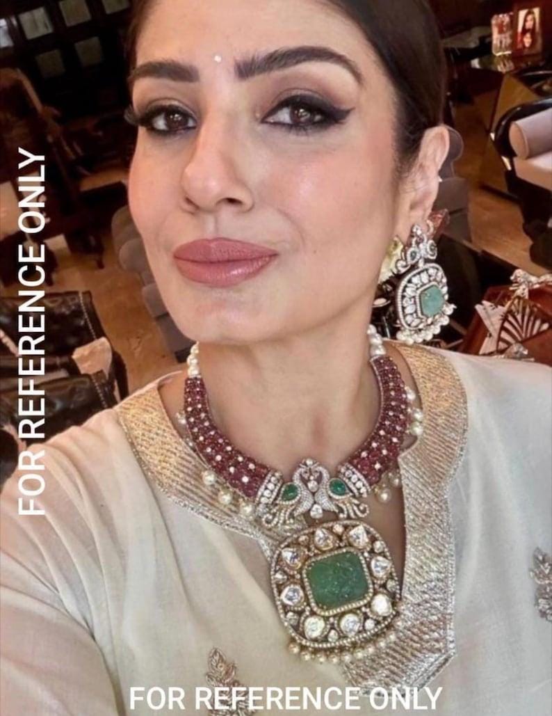 statment jewellery Peacock  Victorian Ruby Pink Light Emerald Green Mint SabyasachiJewelry Necklace With Earrings Wedding Punjabi Jewelr