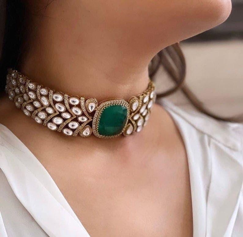 Sabyasachi Victorian Choker pakistani Jewelry emralad gold Sabyasachi Necklace Emerald Indian Choker doublet necklace set indian set