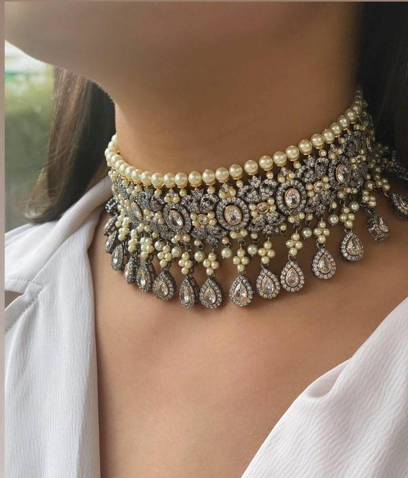 Victorian choker/sabyasachi jewelry/sabyasachi choker/kundan choker set/bollywood jewelry/ad necklace set