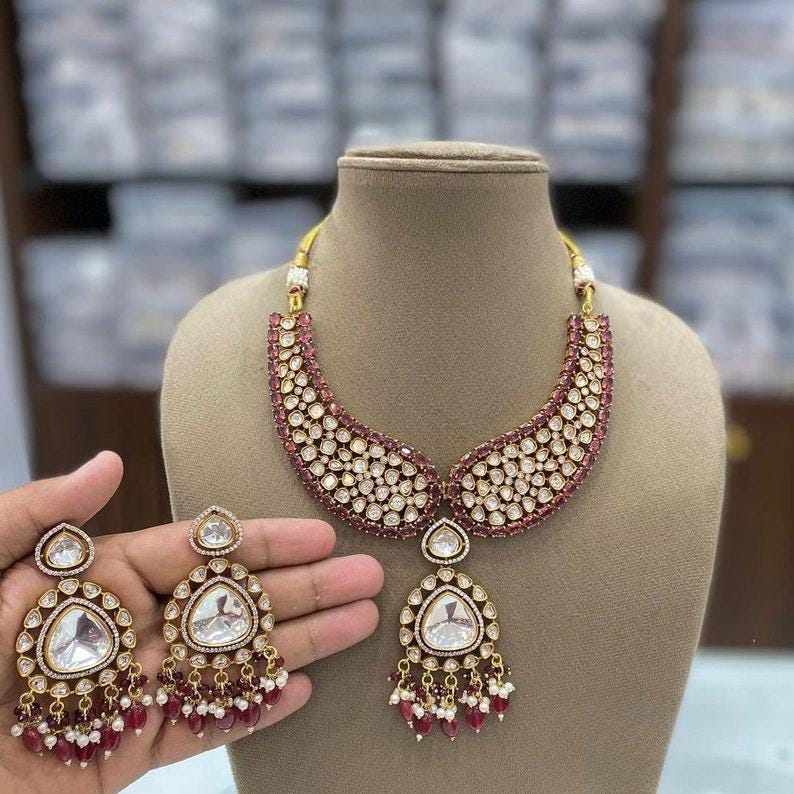 Moissanite Polki Indian Collar Neckalce in Many Colors/Bolloywood Jewelry/Indian Polki Jewelry