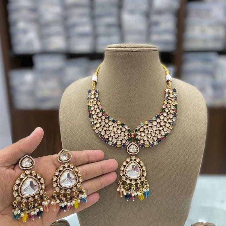 Moissanite Polki Indian Collar Neckalce in Many Colors/Bolloywood Jewelry/Indian Polki Jewelry