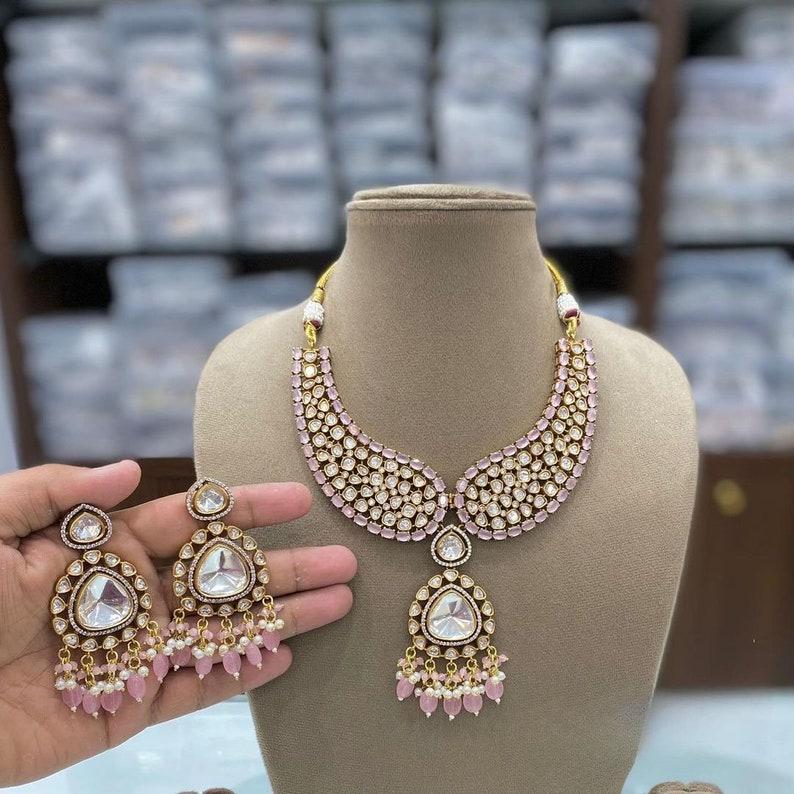 Moissanite Polki Indian Collar Neckalce in Many Colors/Bolloywood Jewelry/Indian Polki Jewelry