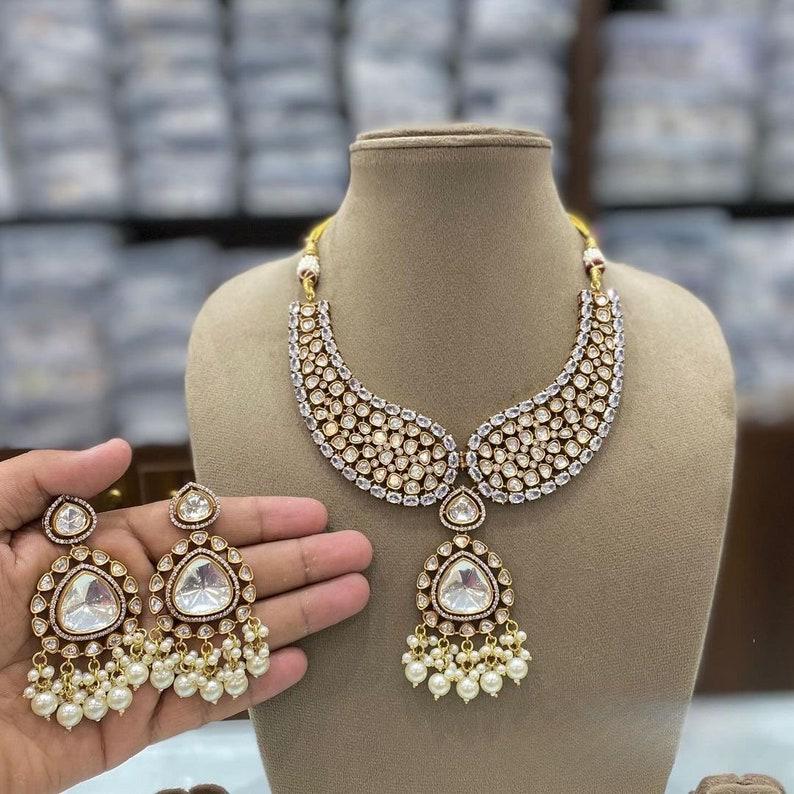 Moissanite Polki Indian Collar Neckalce in Many Colors/Bolloywood Jewelry/Indian Polki Jewelry
