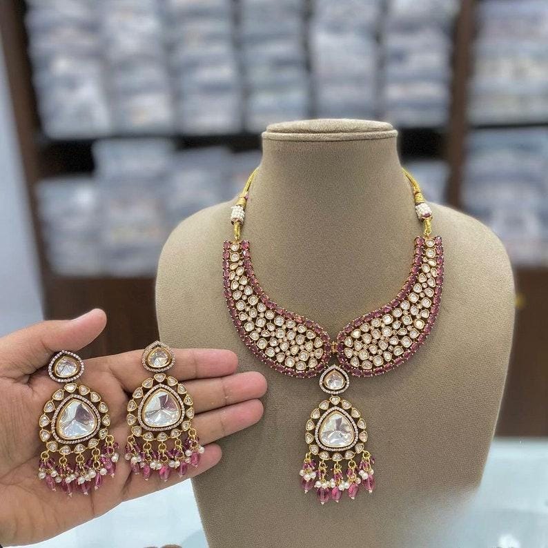 Moissanite Polki Indian Collar Neckalce in Many Colors/Bolloywood Jewelry/Indian Polki Jewelry