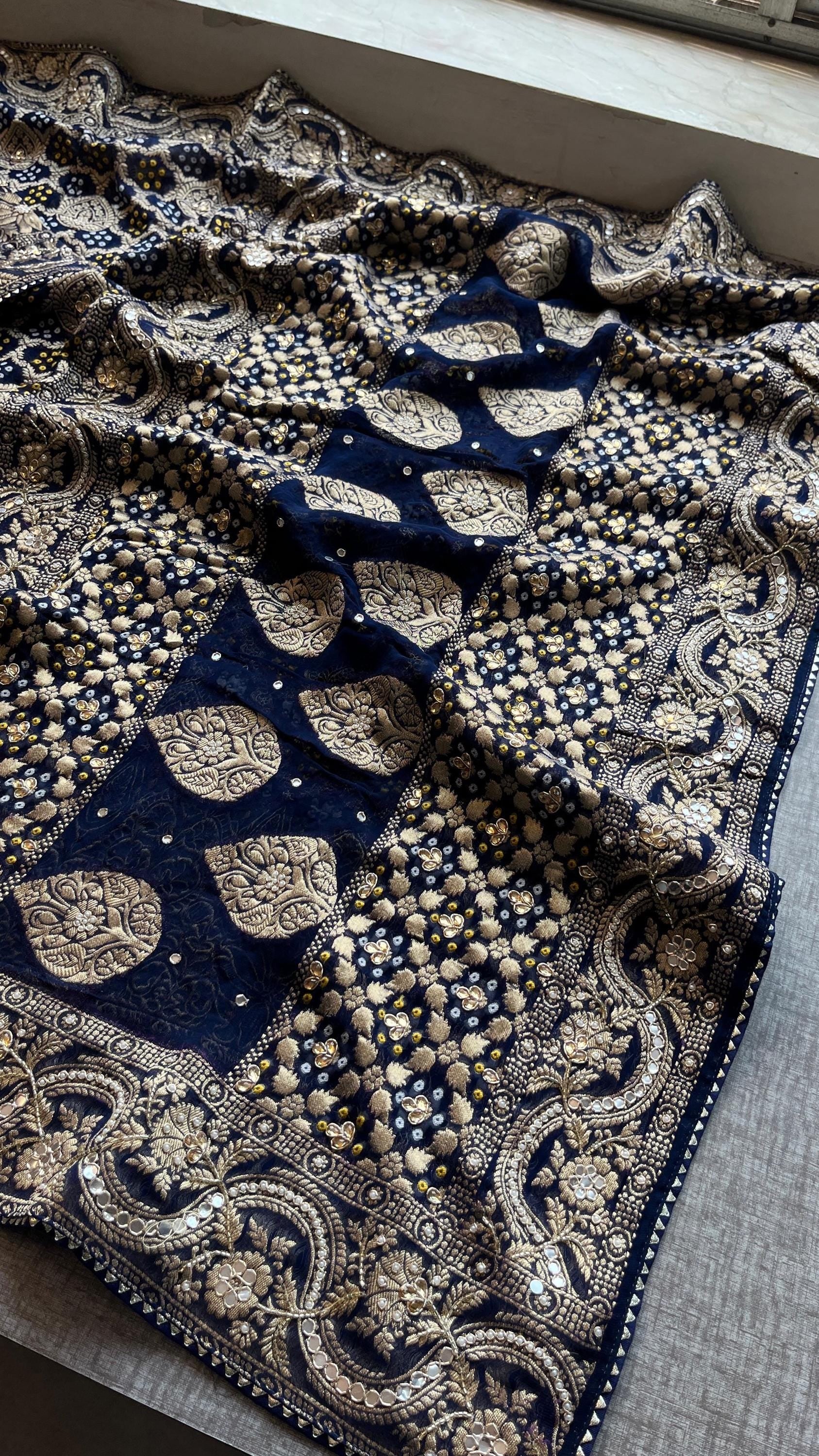Designer saree, bridal saree, pure khaddi georgette, Banarasi weave, Indian Saree, wedding saree, festive saree, traditional saree