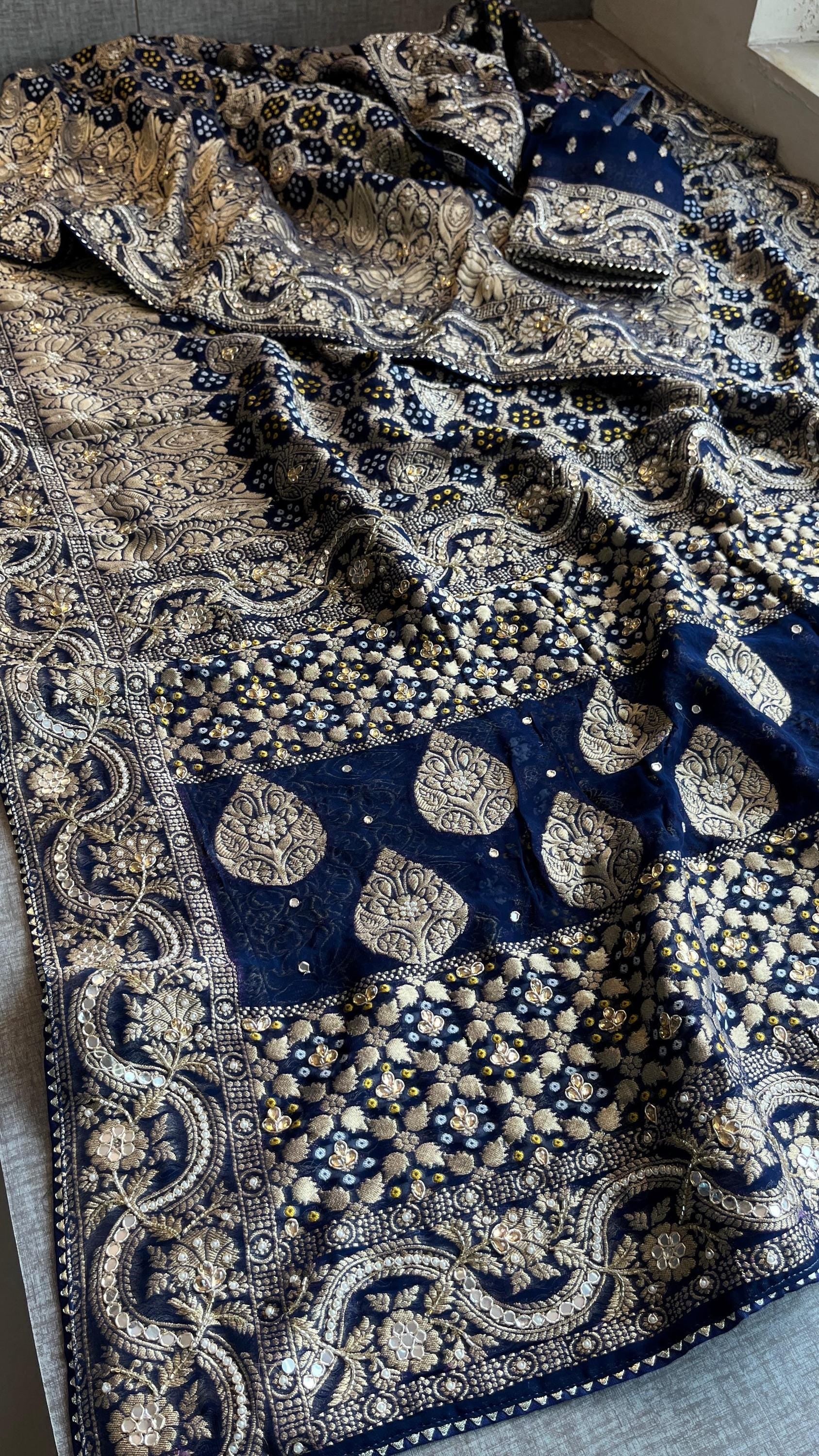 Designer saree, bridal saree, pure khaddi georgette, Banarasi weave, Indian Saree, wedding saree, festive saree, traditional saree