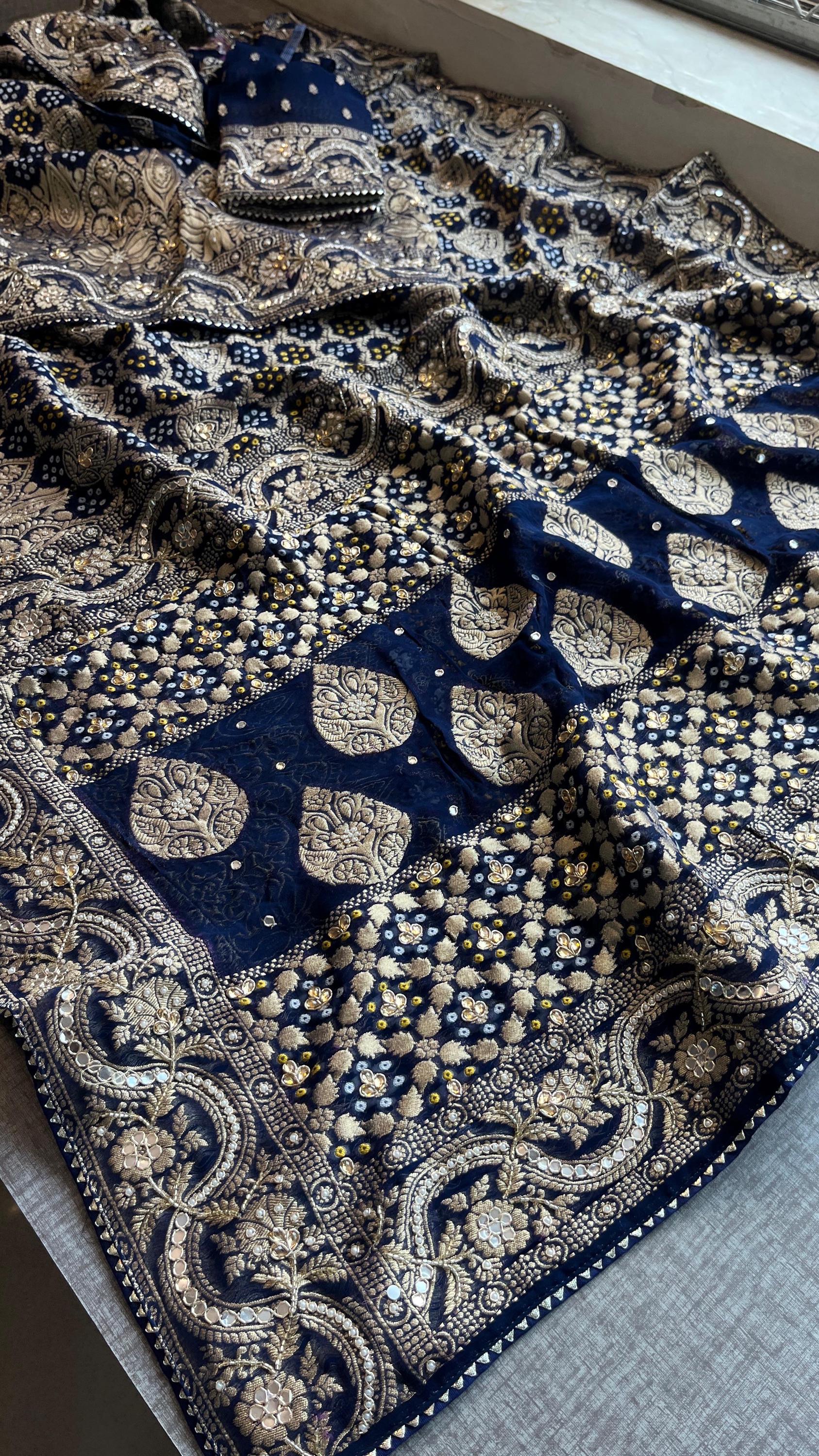 Designer saree, bridal saree, pure khaddi georgette, Banarasi weave, Indian Saree, wedding saree, festive saree, traditional saree
