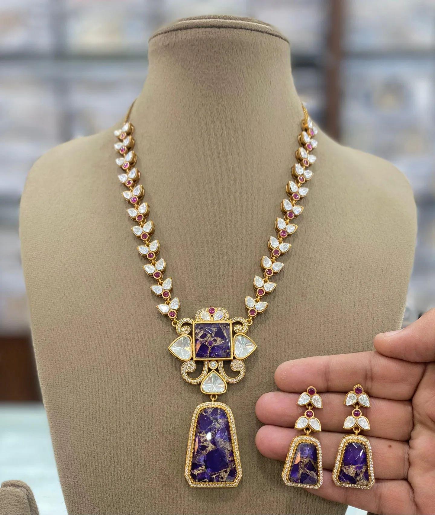 mossinte long necklace ad jewellery american diamond necklace Sabyasachi jewellery