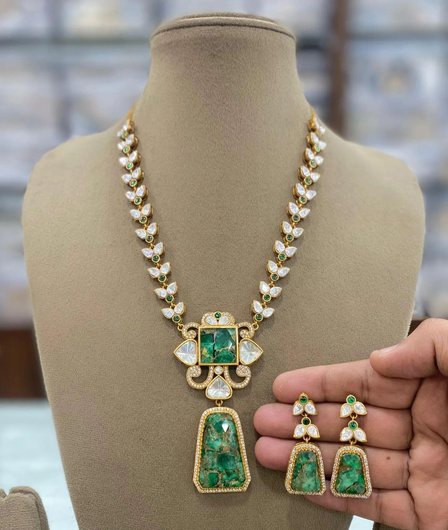 mossinte long necklace ad jewellery american diamond necklace Sabyasachi jewellery