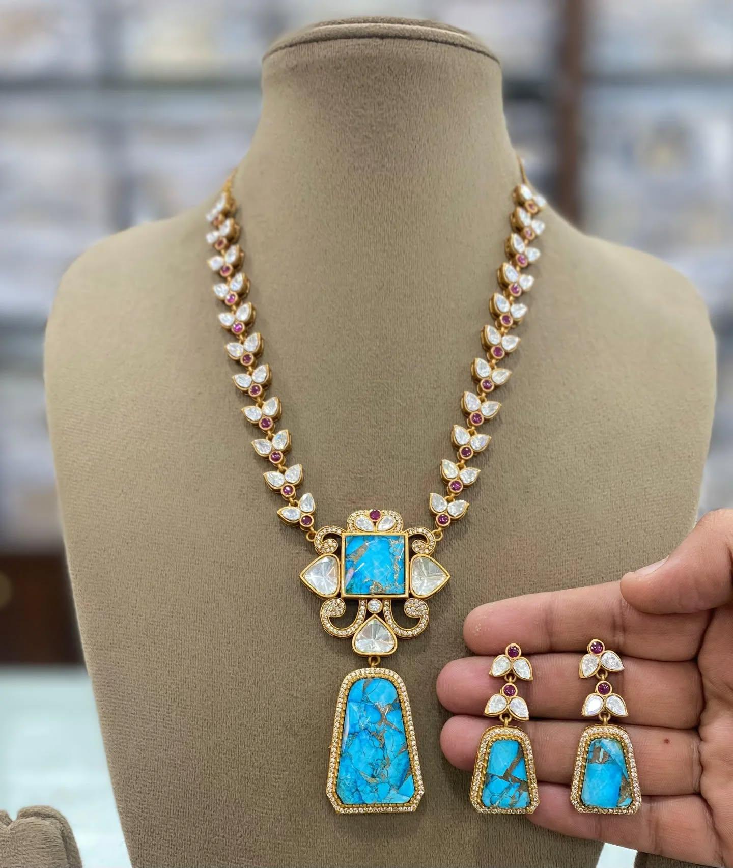 mossinte long necklace ad jewellery american diamond necklace Sabyasachi jewellery