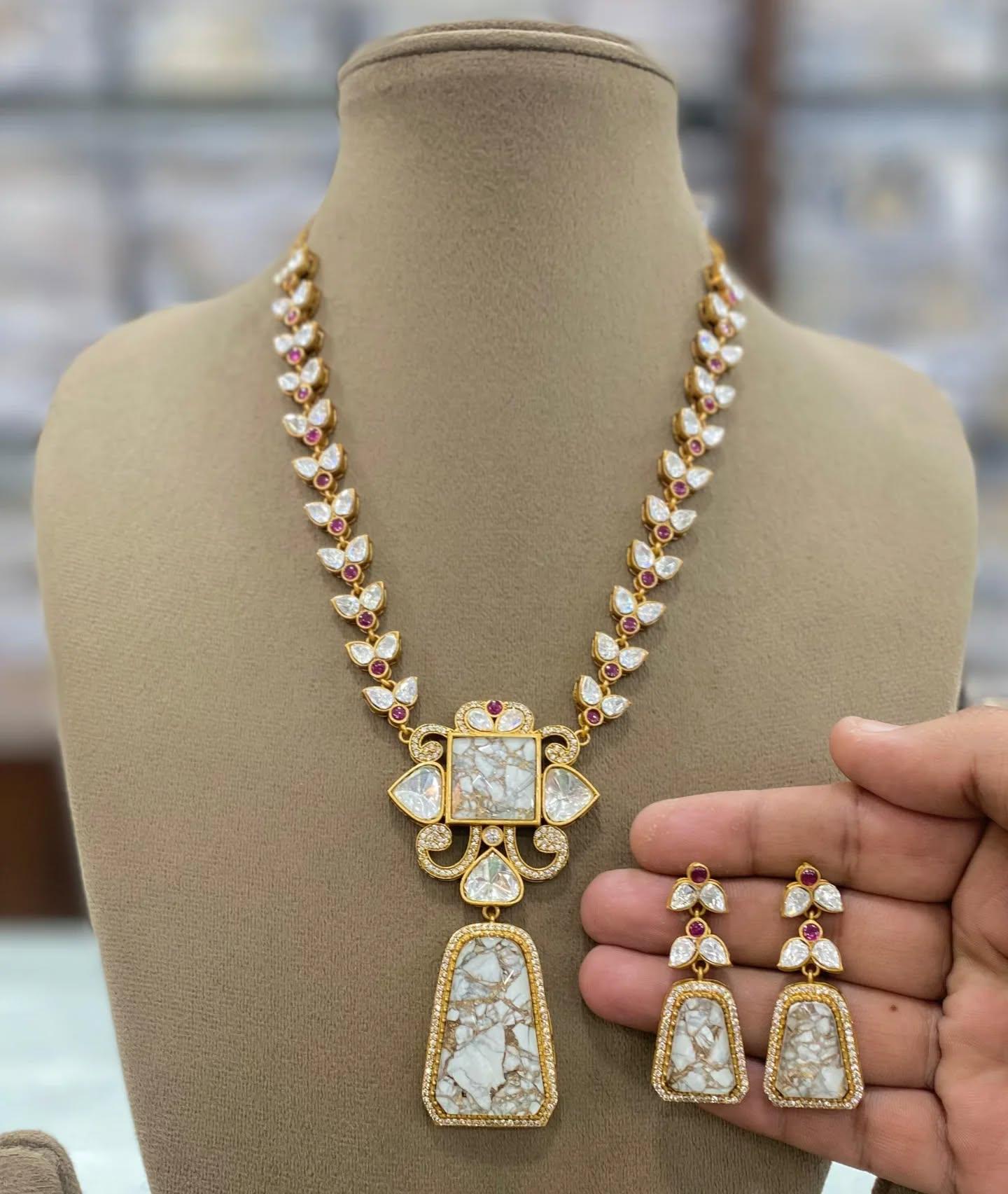 mossinte long necklace ad jewellery american diamond necklace Sabyasachi jewellery